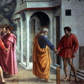 Masaccio - The Tribute Money c.1426-27 Fresco, The Brancacci Chapel, Florence